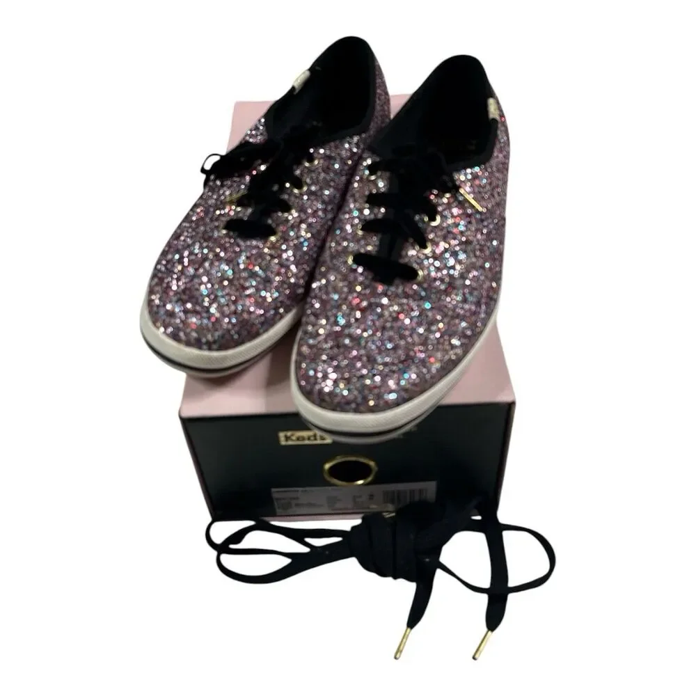 Keds x Kate Spade Champion Glitter Pink Sneakers Womens 8.5 Velvet Laces